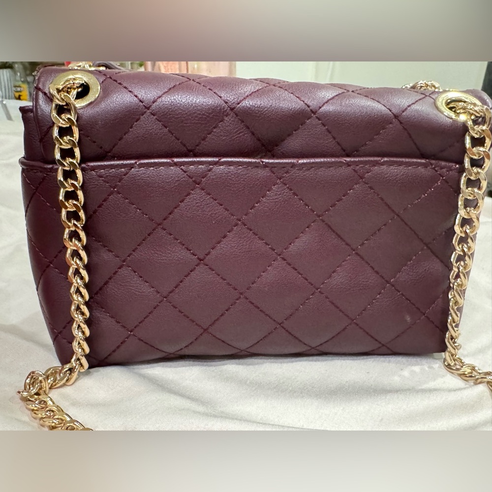 INC International Concepts Quilted Burgundy Crossbody with Gold Chain - Picture 6 of 10